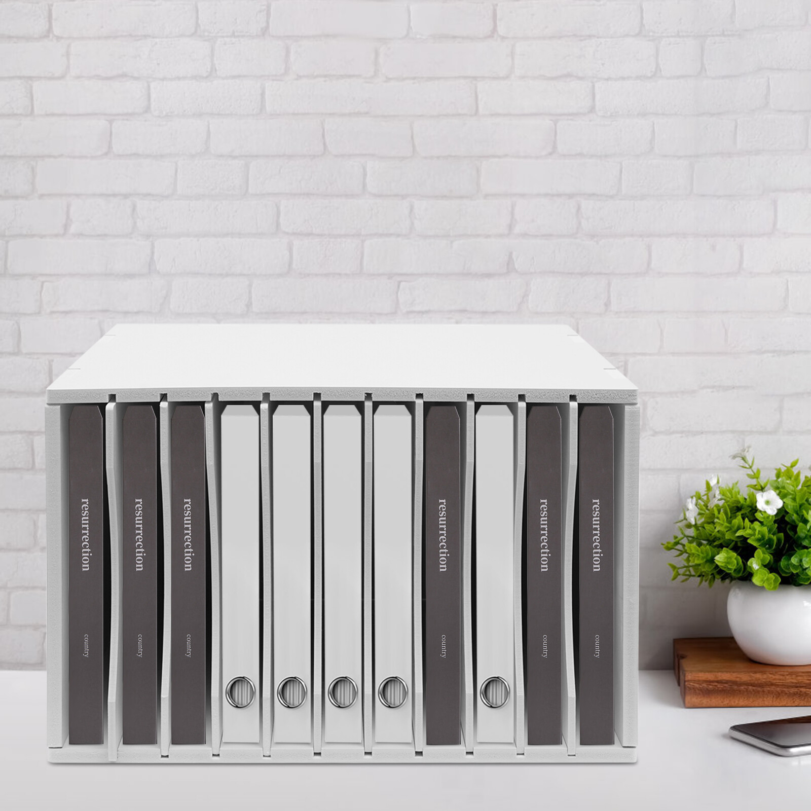 11 Compartment White Vertical Desktop Sorter Letter-size Shelves Stationary