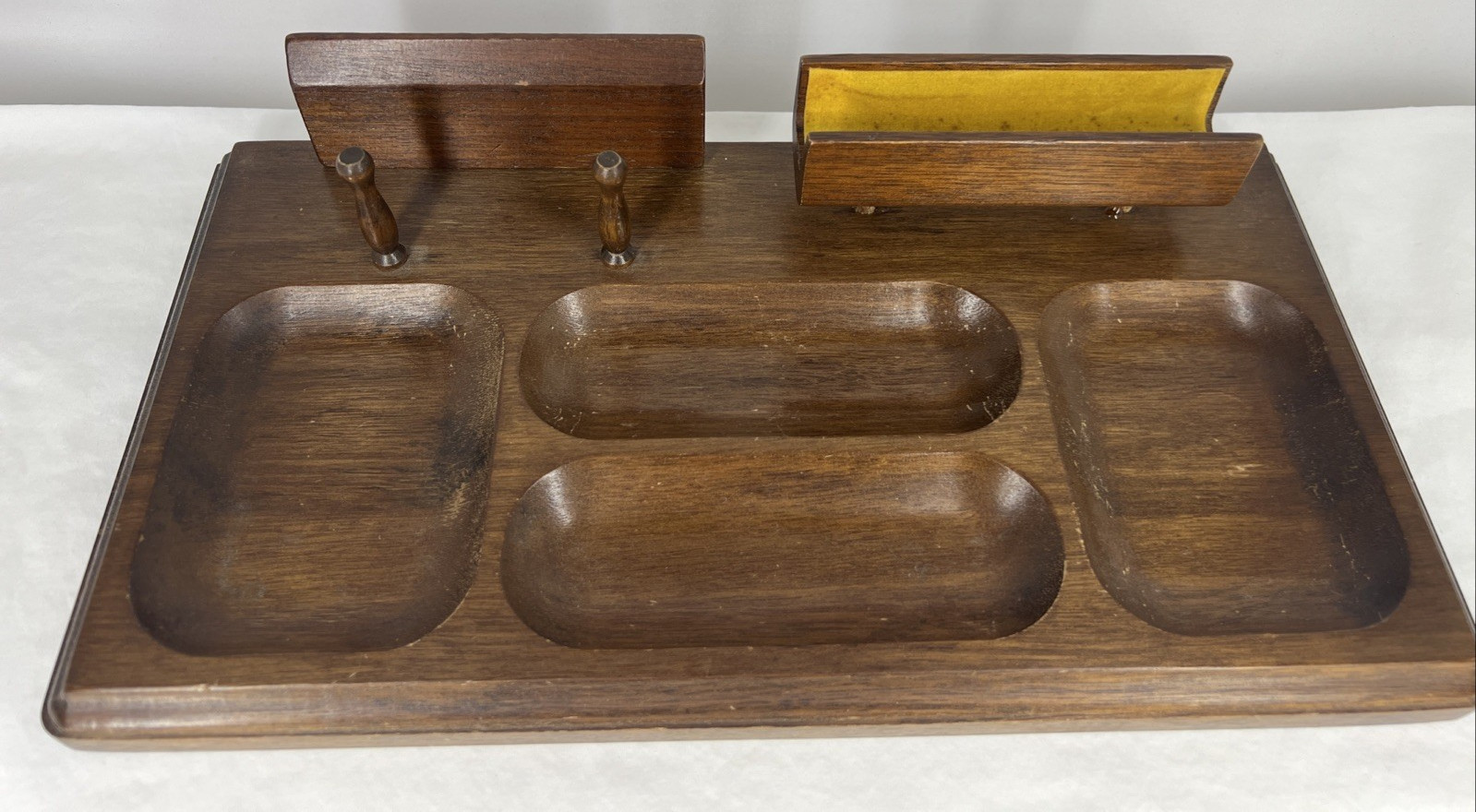 London Leather Japan MCM Dresser Organizer Valet Wood Tray Desk Card Holder