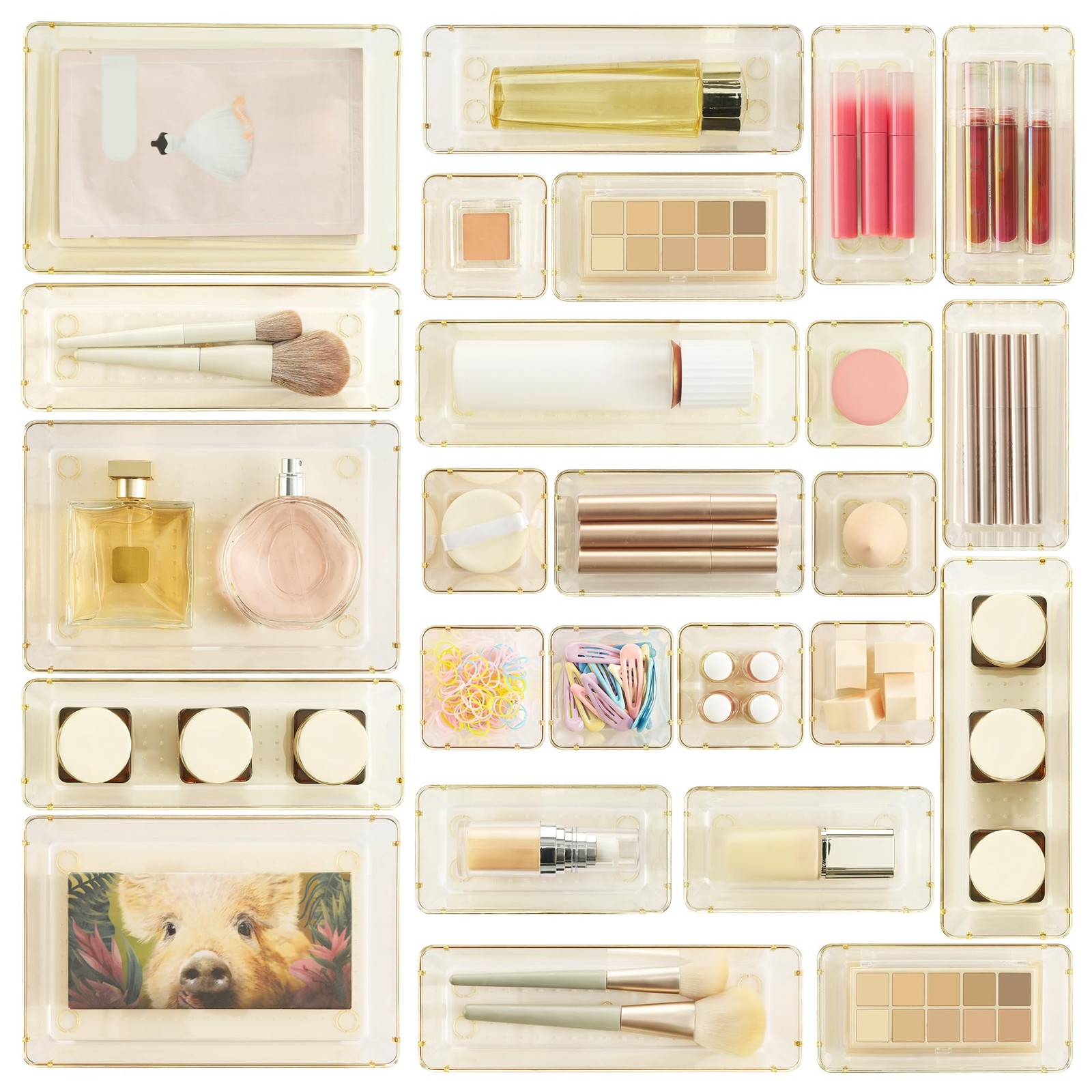 25 PCS Clear Plastic Drawer Organizers Set, 4-Size Versatile Bathroom and Van…