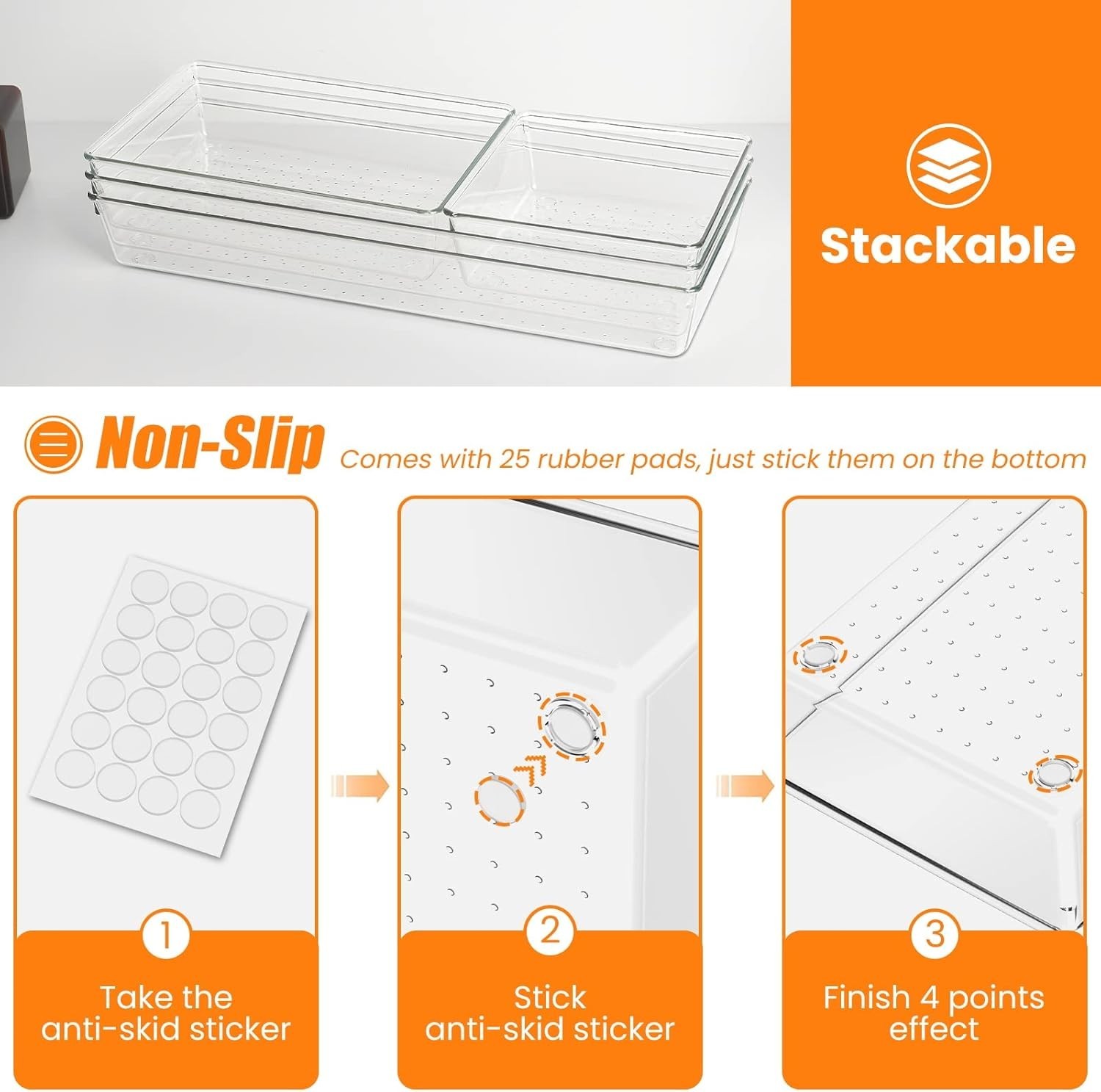 6 Pcs Large Size Clear Drawer Organizer Set, Acrylic Non Slip Non Cracking Ki…