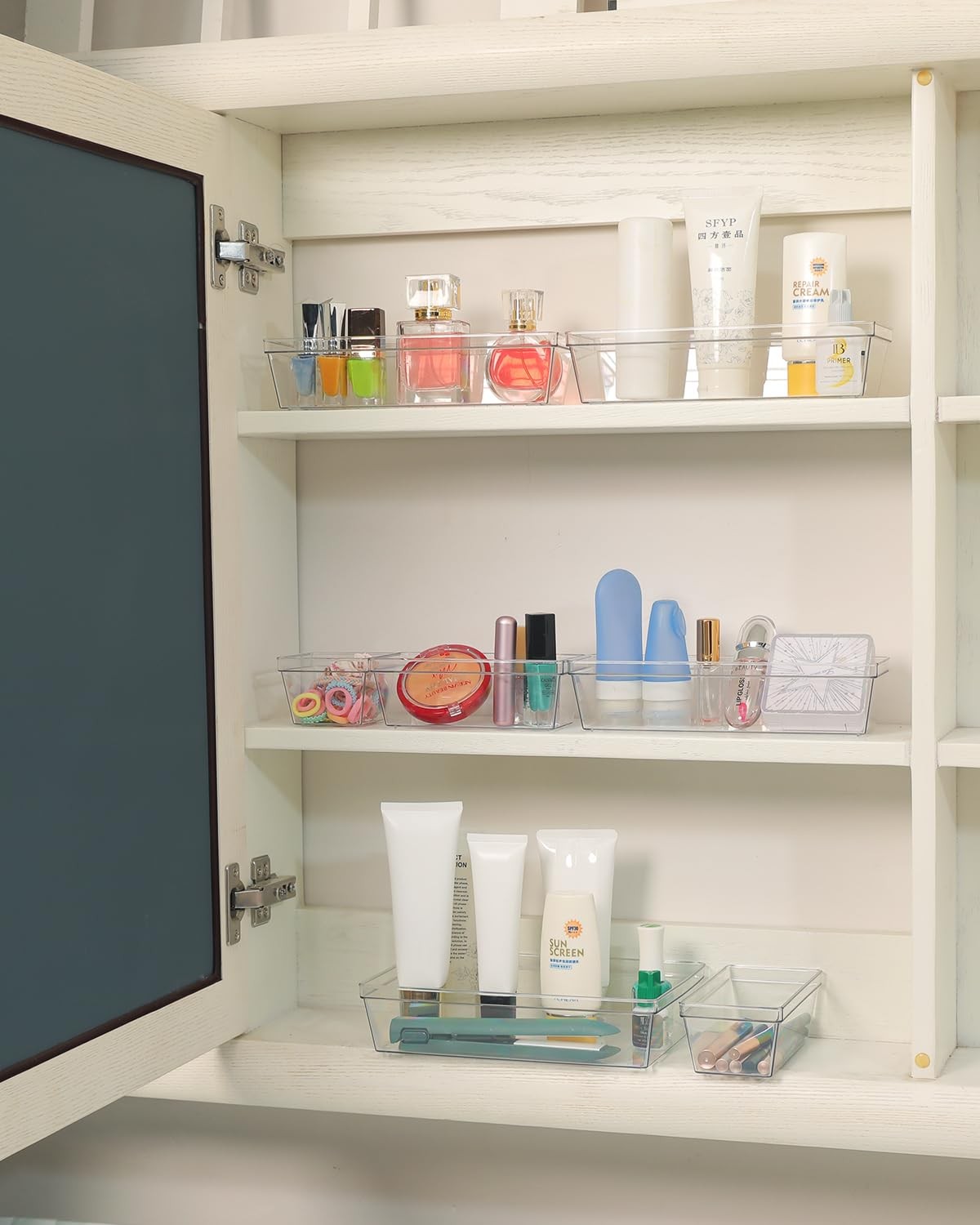 Sodynee Clear Plastic Drawer Organizer Storage – 25Pcs 4 Size Desk Bathroom