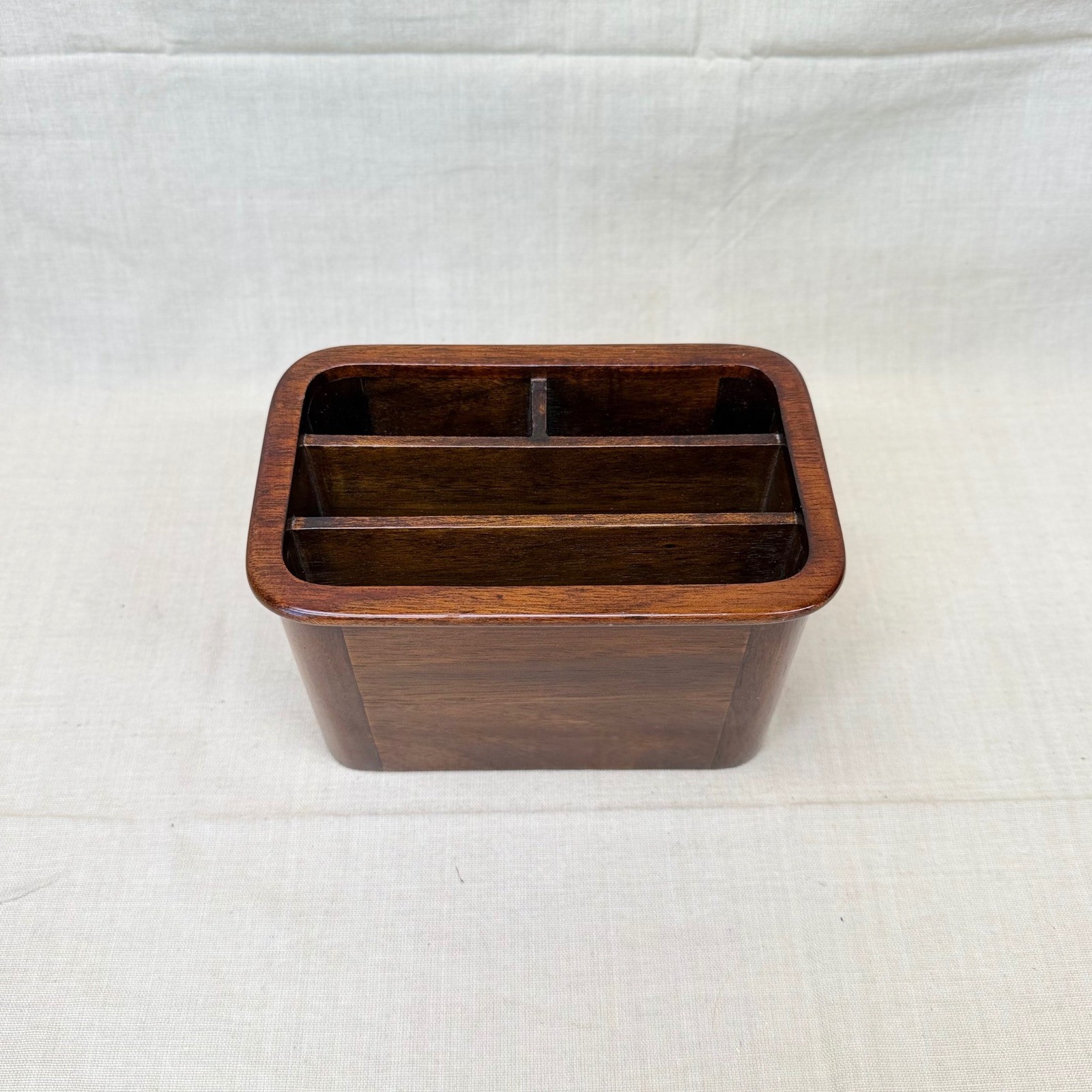 Vintage Wooden Desk Organizer Mail Sorter Office Caddy Walnut 1970s