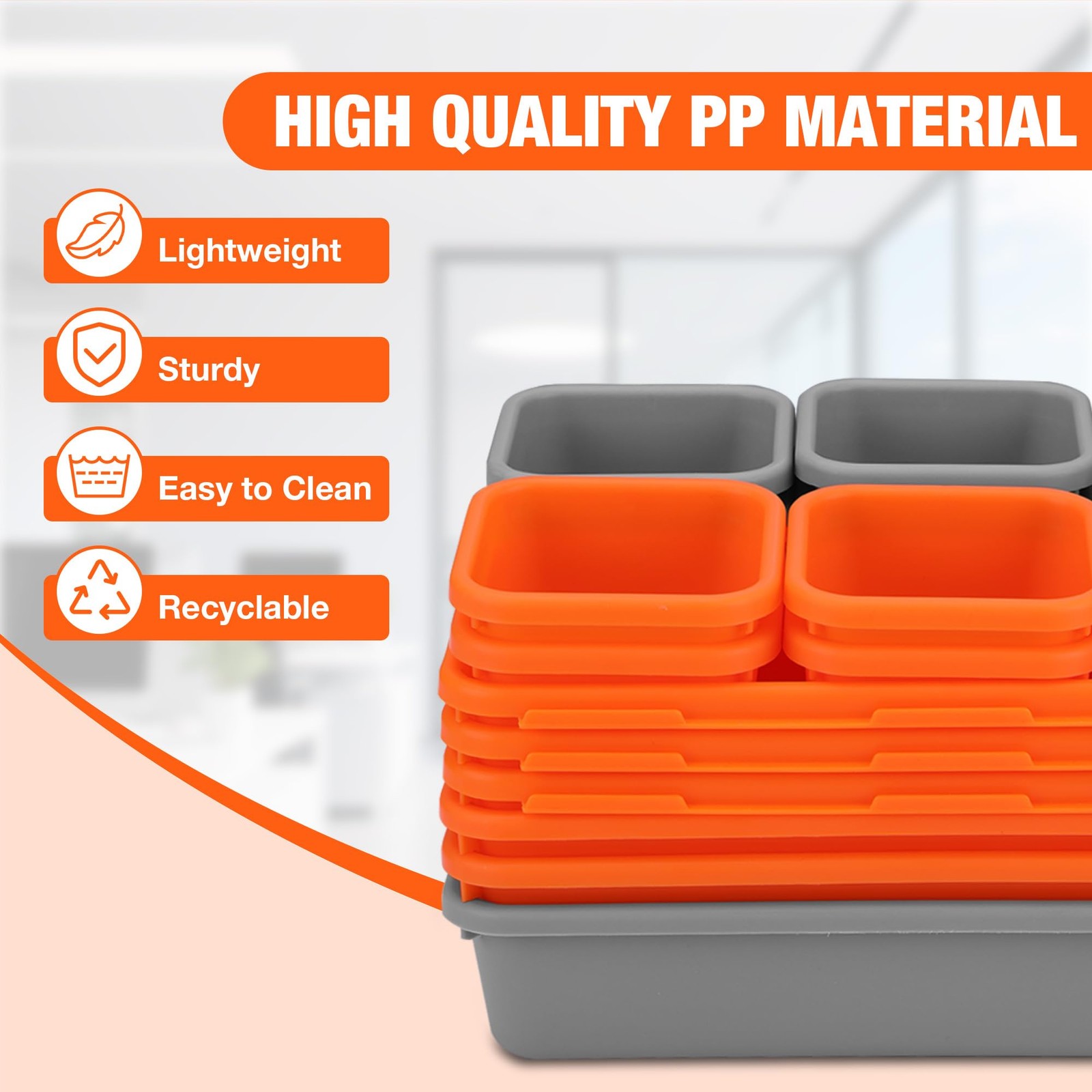 21 PCS Interlocking Desk Drawer Organizer Bin NonSlip Stackable Orange Gray