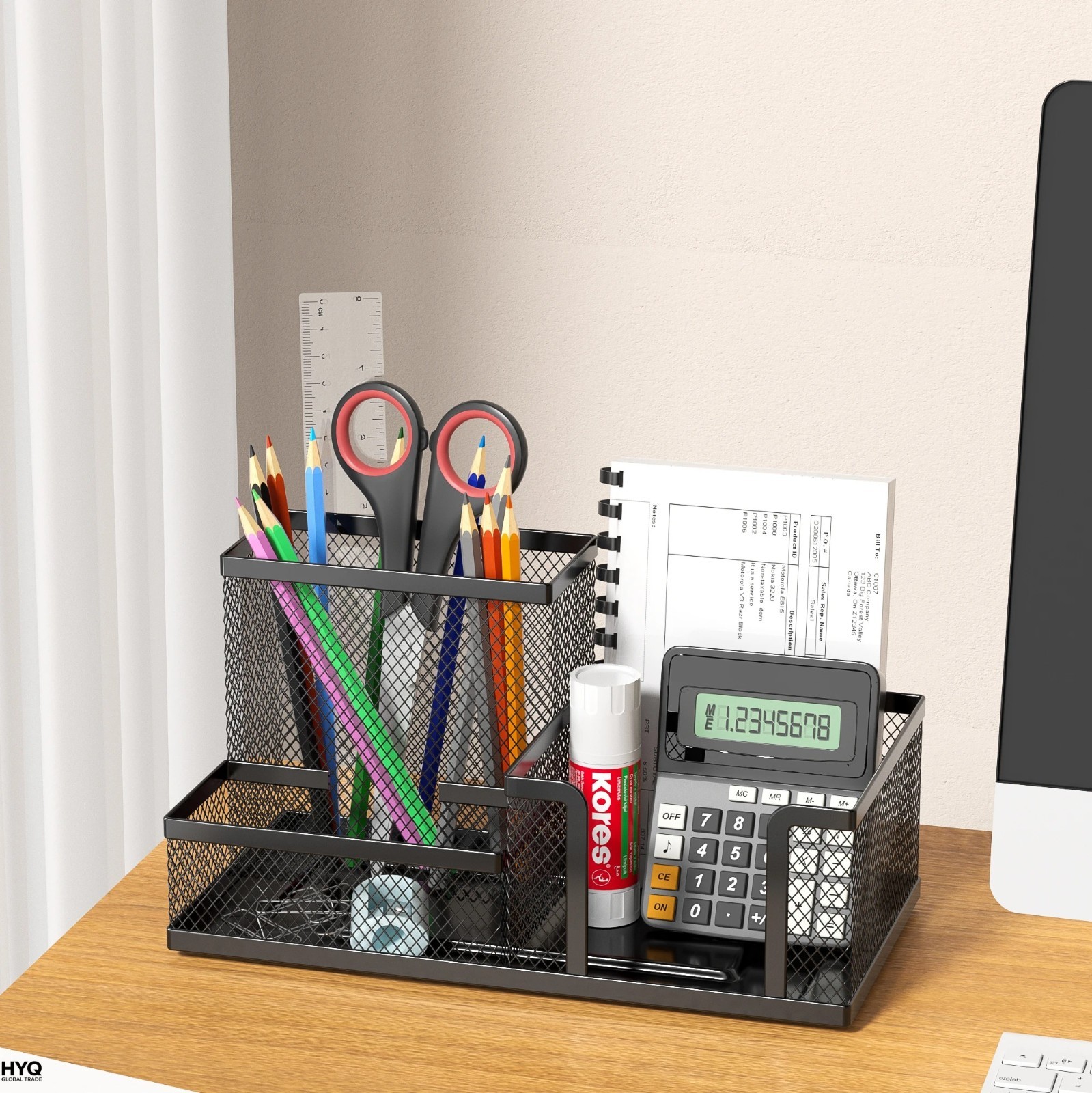Black Mesh Desk Organizer Pen Pencil Holder Office Supplies Storage Caddy