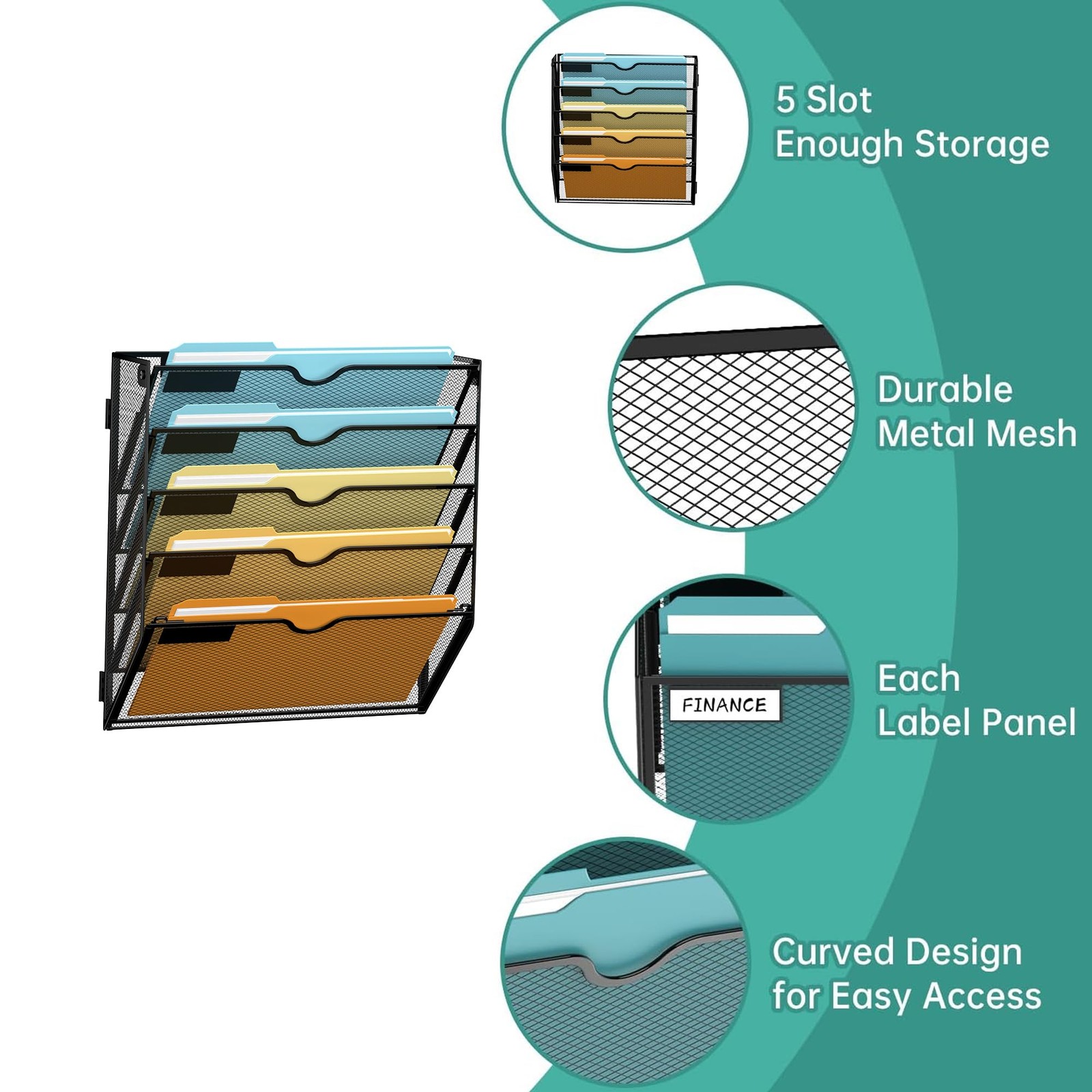 Supeasy 5 Tier Wall File Organizer Hanging Wall Mounted Mail Organizer Label