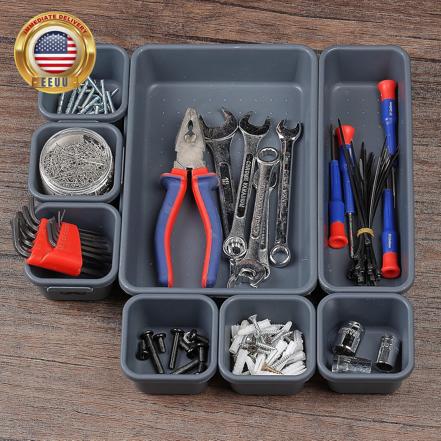 – Interlocking Desk Drawer Organizer, 8 Pcs, Drawer Organizer, Kitchen Drawer Or