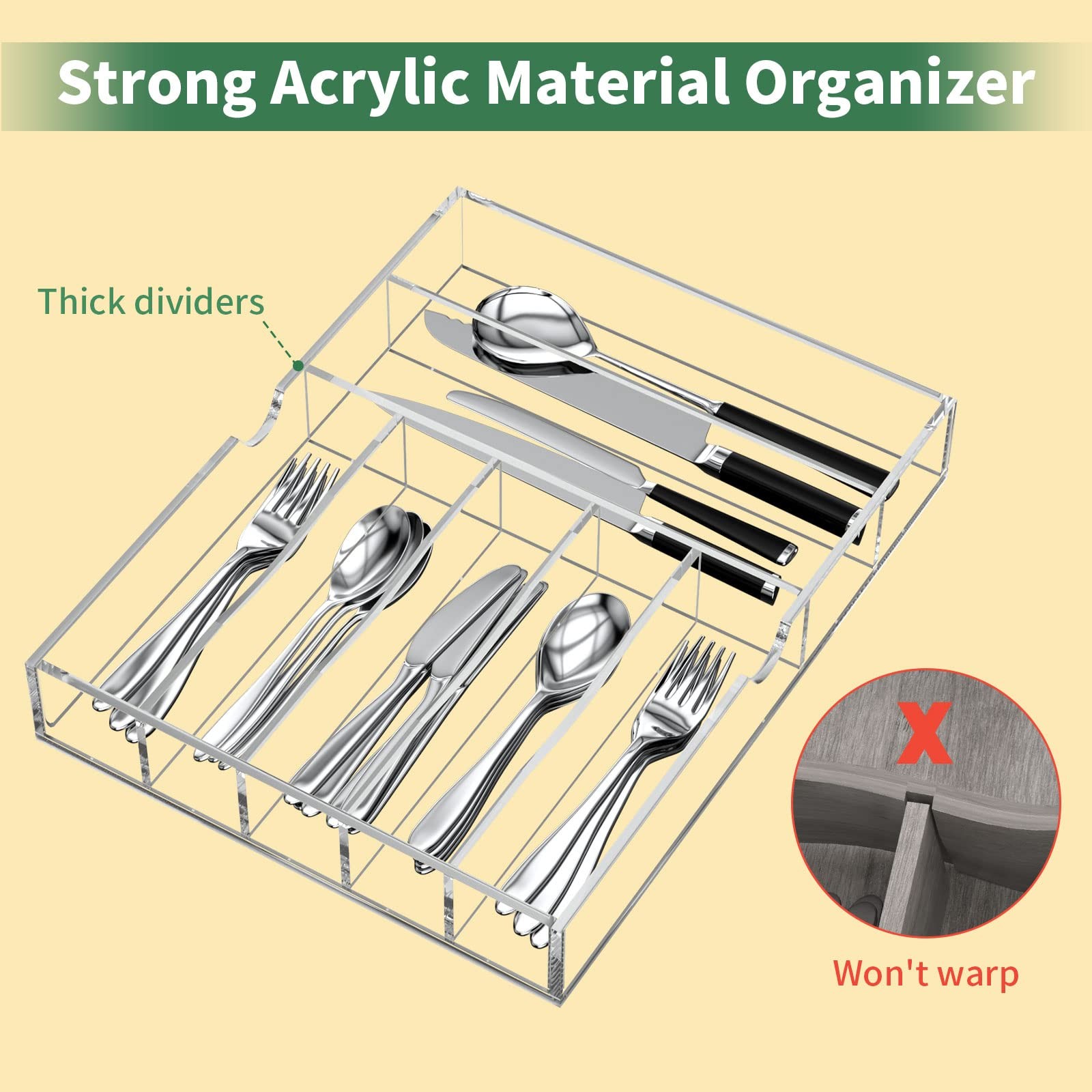 NIUBEE Expandable Kitchen Drawer Organizer 17×16.3×2.7 inch, Acrylic Clear