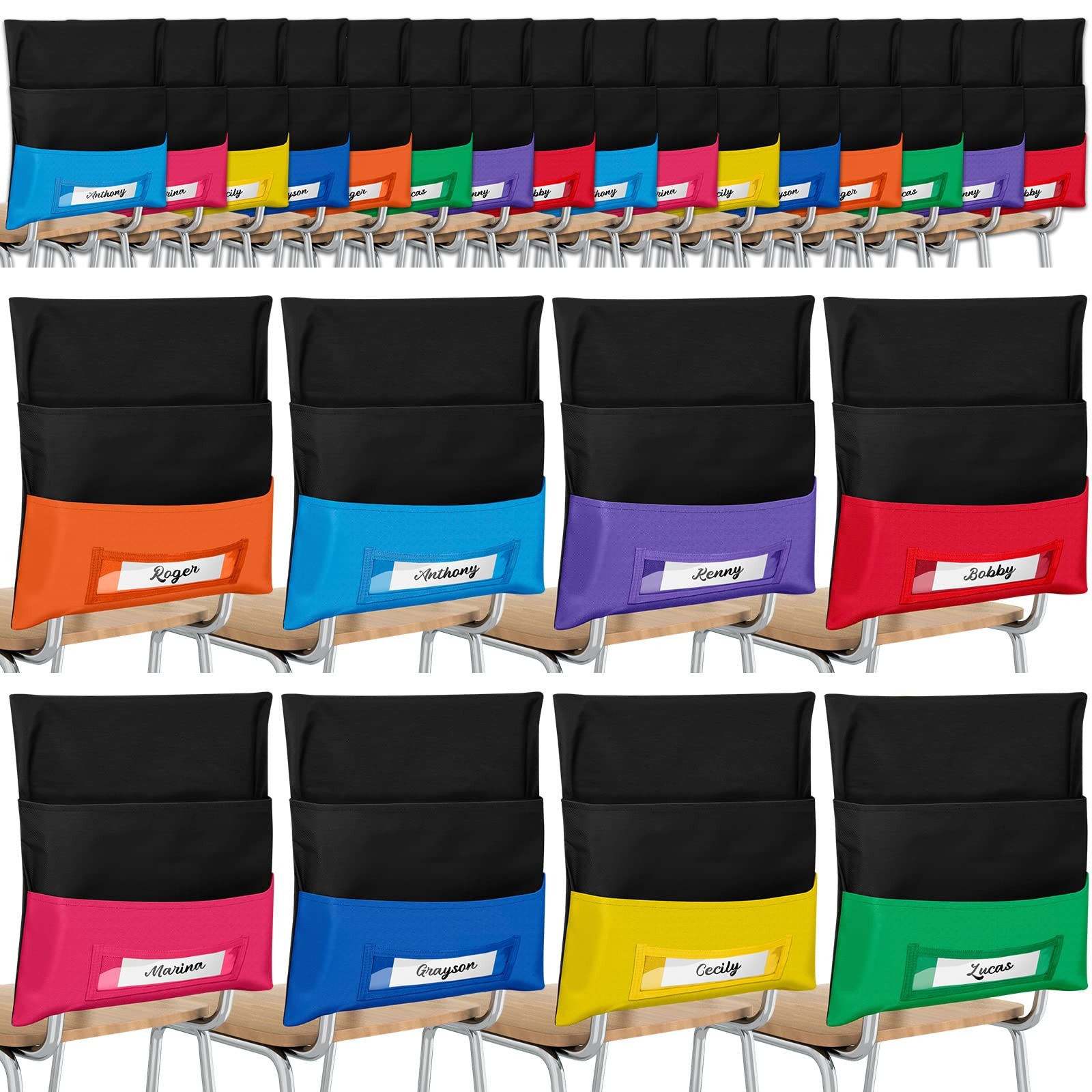 24 Pcs Chair Storage Pocket 16 x 19 Inch Large Chair Pocket Classroom Seat Or…