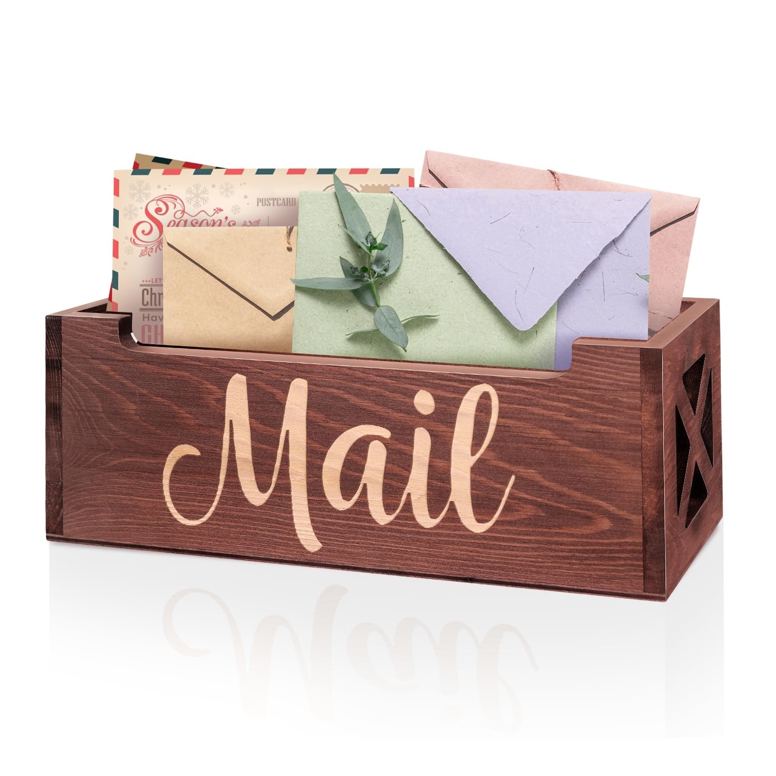 Wooden Mail Organizer Mail Holder Countertop, Farmhouse Brown Mail Tray Mail …