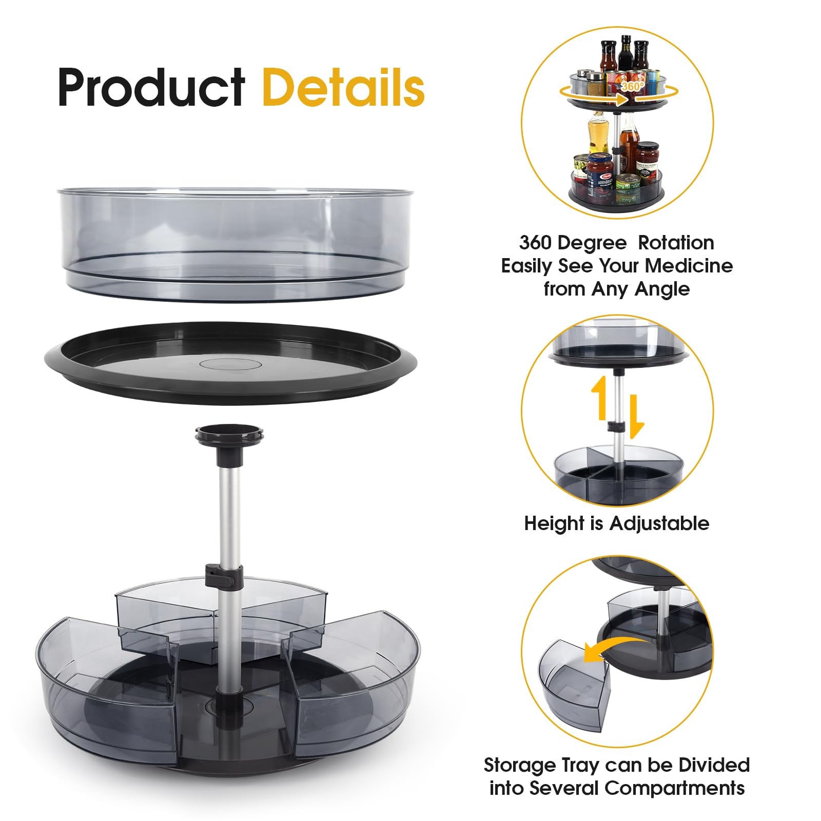 2 Tier Medicine 20 inches (H) x 25 (W) x 18 (D), Clear-grey