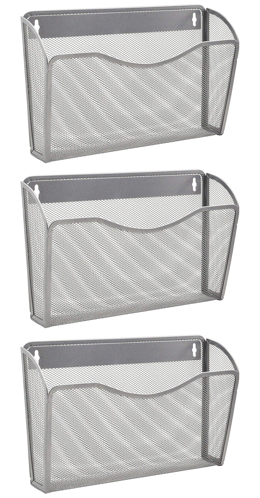 EASEPRES Mesh 3 Pockets Hanging Vertical Wall File Organizer Holder Rack, Sil…