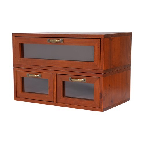 Vintage Desk Organizer Tabletop Storage Organization Box w/ 3 Drawers for Office
