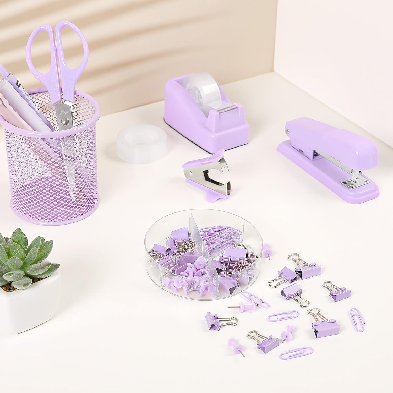 Purple Desk Accessories, Purple Office Supplies Set, Stapler, Tape Dispenser,…