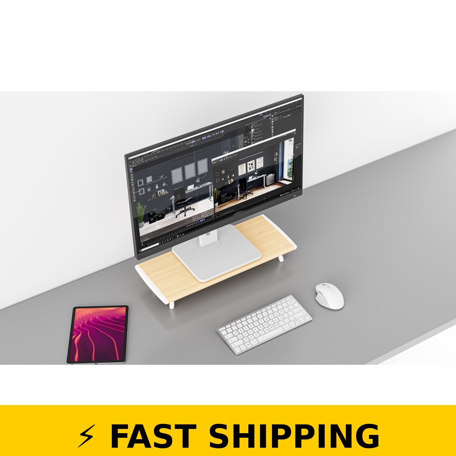 Incipio Wooden Monitor Riser Stand – Ergonomic Desk Shelf – Oak