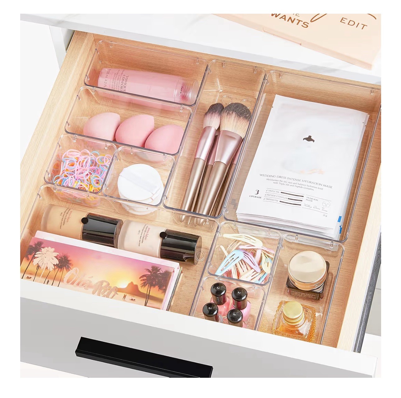 15 PCS Clear Plastic Drawer Organizers Set, 4-Size Versatile Bathroom and Vanity