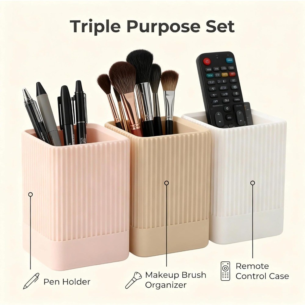 3 Pack Aesthetic Pen Holder for Desk-Sturdy Plastic Pencil Holder – Stylish