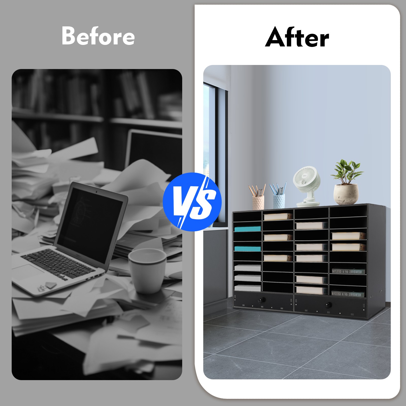 Adjustable Literature Organizer, 32 Compartment with 2 Drawers Home/Office/Class