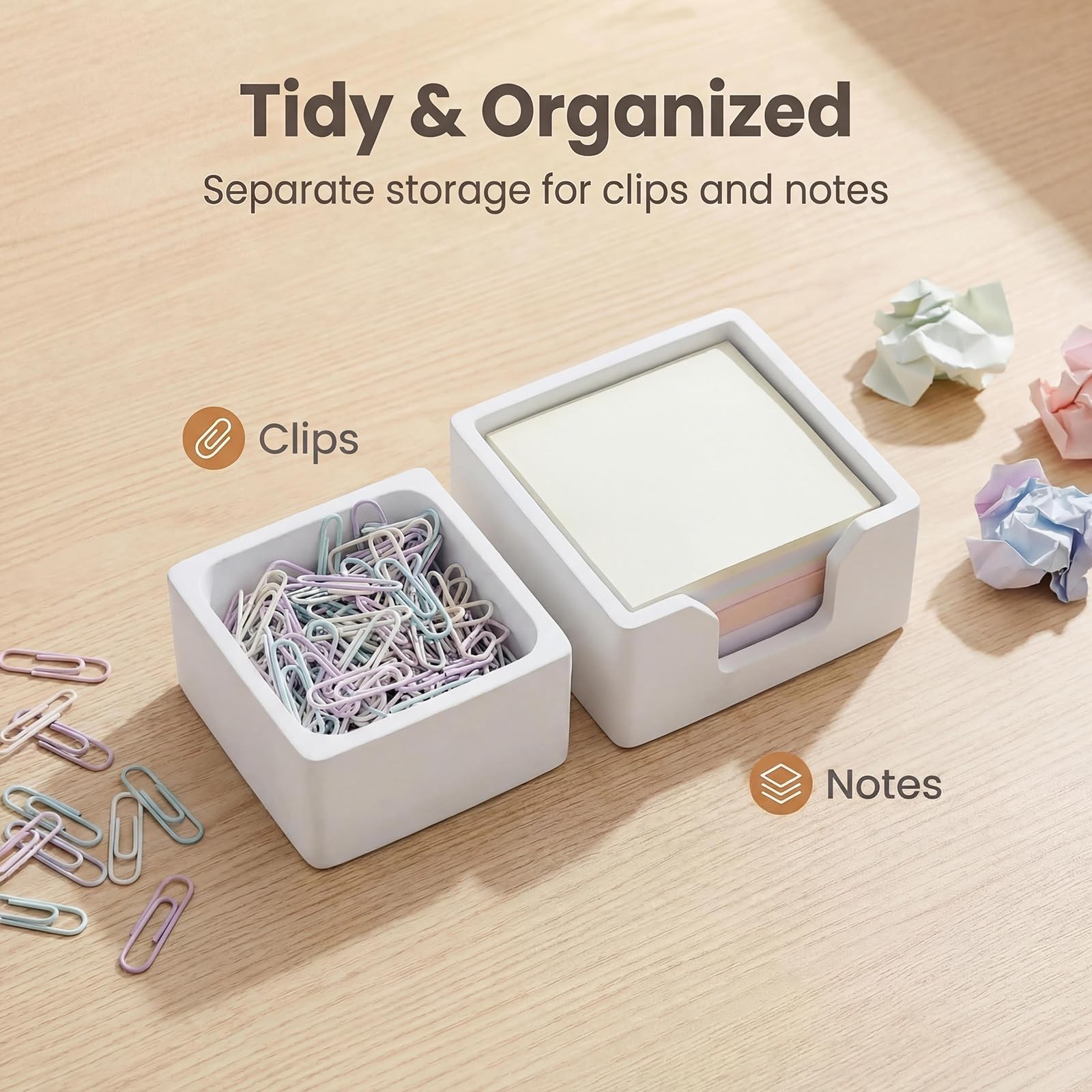 Concrete Desk Organizer Set of 2 – Minimalist Sticky Note Holder & Clip Dispe…