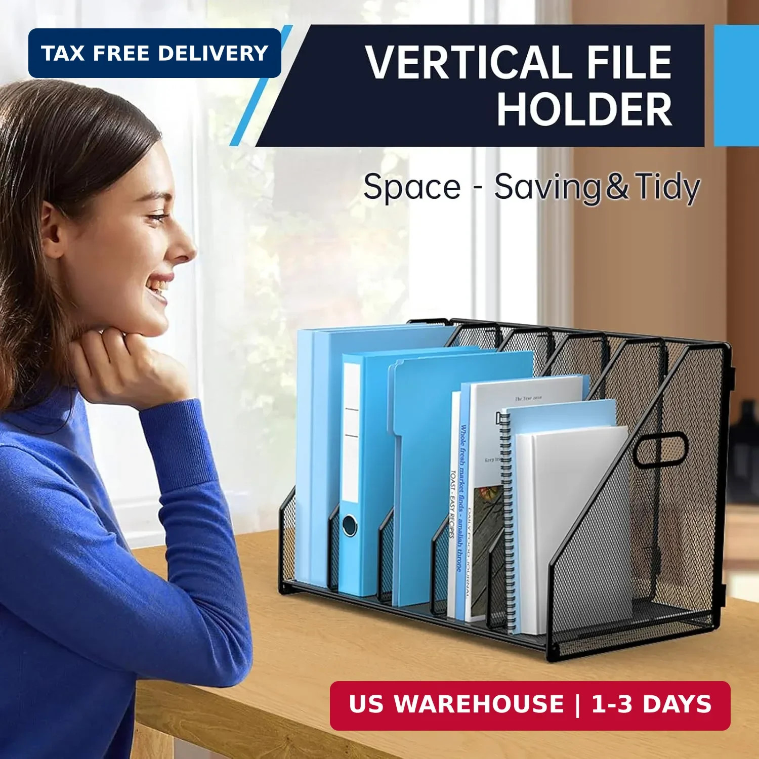 MINDEPOT Desk File Organizer Metal Desk Magazine Folder Holder with 5 Vertical C
