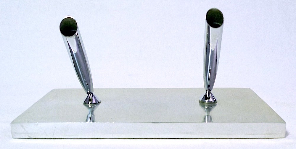 Vintage Desktop Chrome Stainless Double Pen Holder
