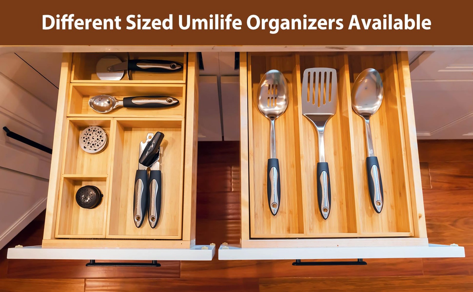 Umilife Drawer Organizer Storage Boxes, 15 x 13 x 2.5″ (5 Boxes), Natural