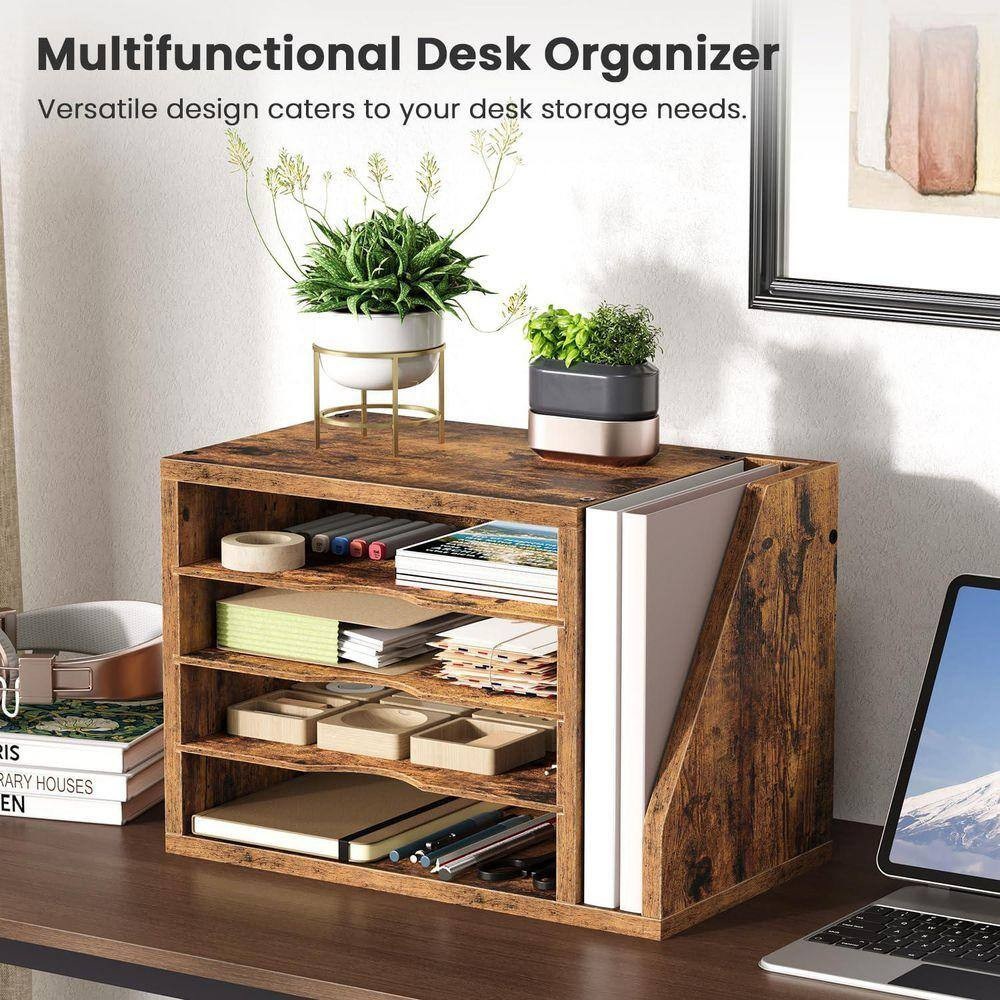 Rustic Brown 9.25 In. X 11.1 In. Wood Desk Organizer