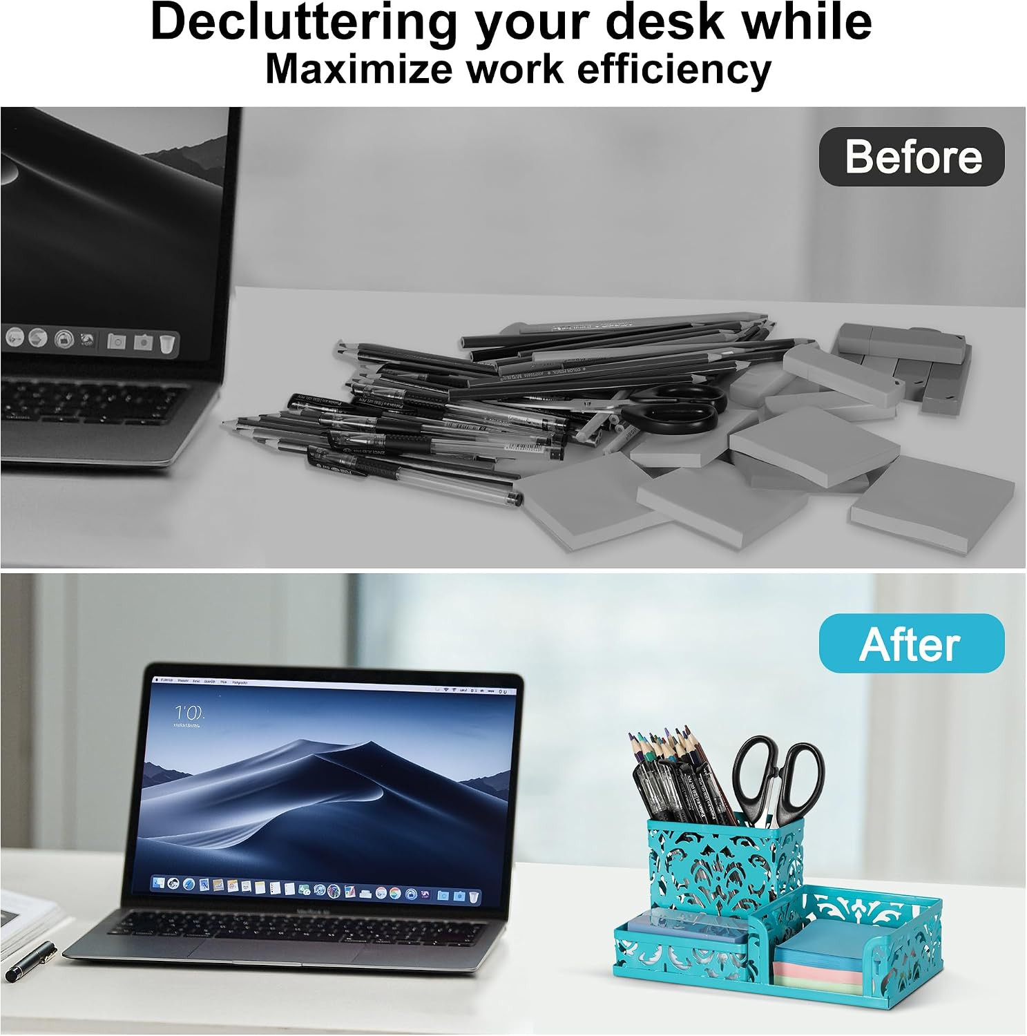 Desk Organizer with 3 Compartment for Pencil Sticky Note Holder and Office Acces