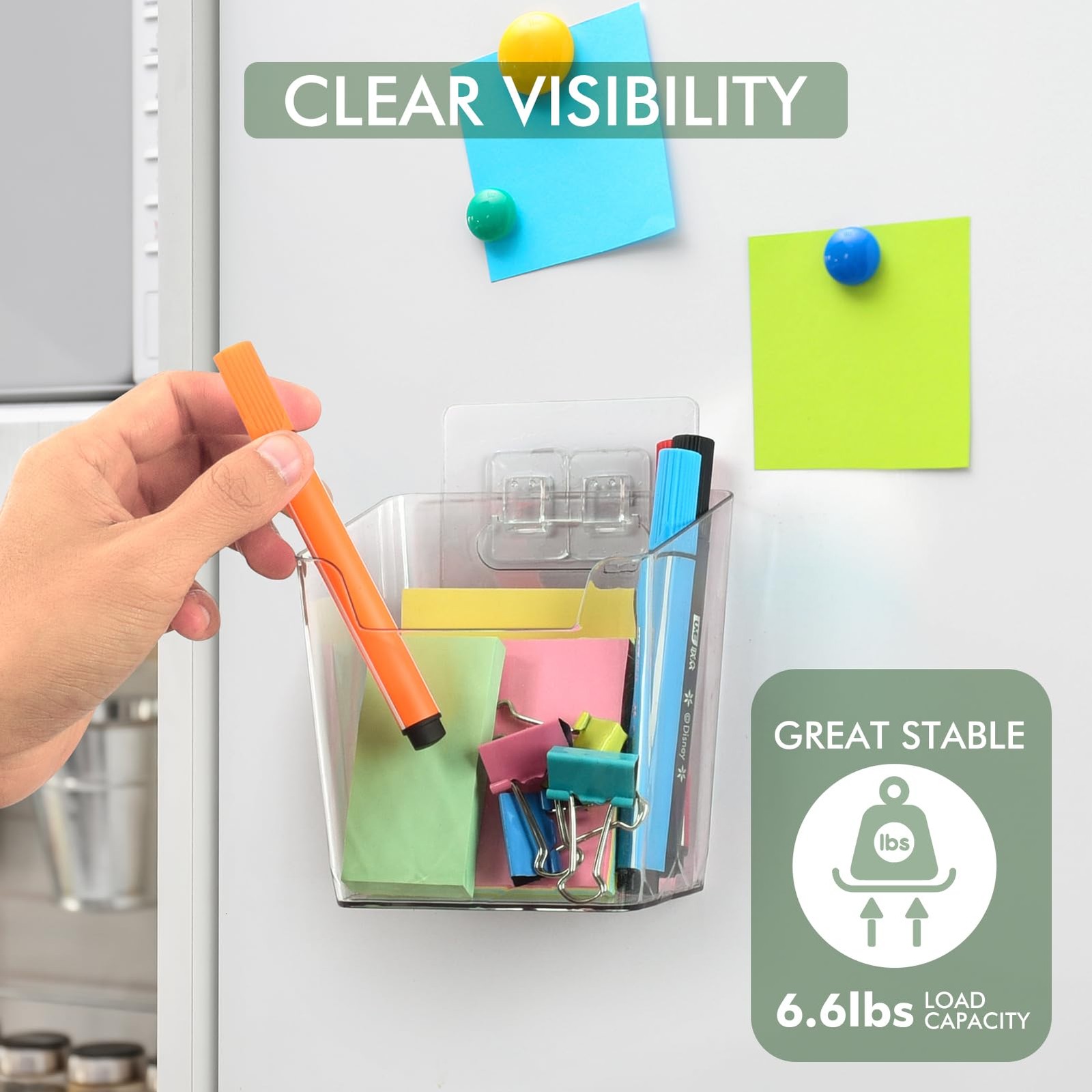 Clear Adhesive Wall Storage Bins, 4 Pack Cabinet Door Organizer Holders, Hang…