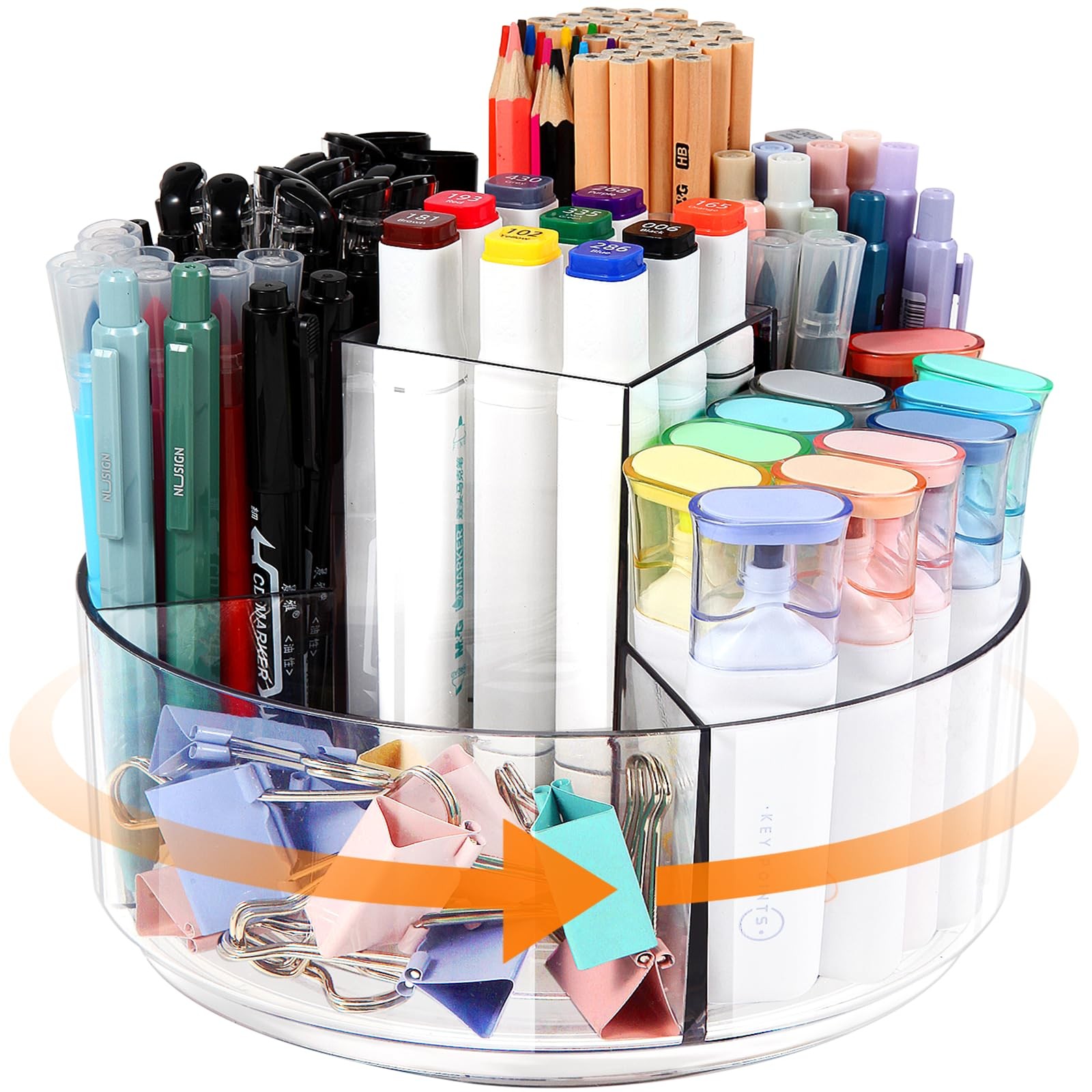 Rotating Pencil Holder for Desk, 5 Slots 360-Degree Spinning Acrylic Pen Hold…