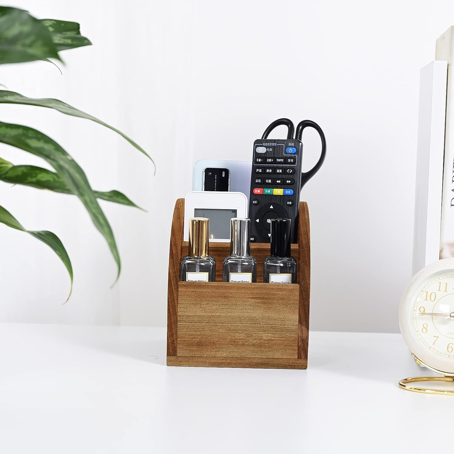 OKSQW Rustic Vintage Wooden Desk Organizer Farmhouse Wood Remote Control Caddy,