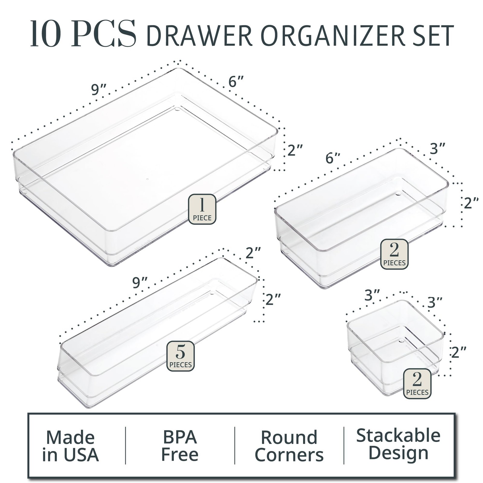 STORi SimpleSort 10-Piece Stackable Clear Drawer 10 piece set,