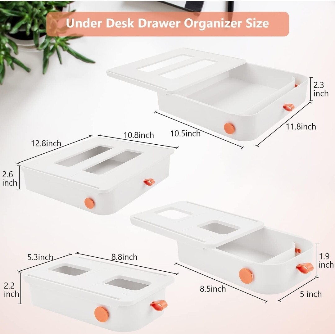 Large Under Desk Drawer Organizer 2 Pack Slide Out Desk Drawer White Plastic …