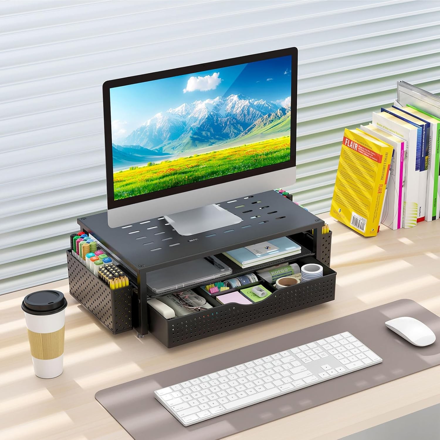 Monitor Stand with Drawer Desk Organizer Computer Riser Storage Shelf Office