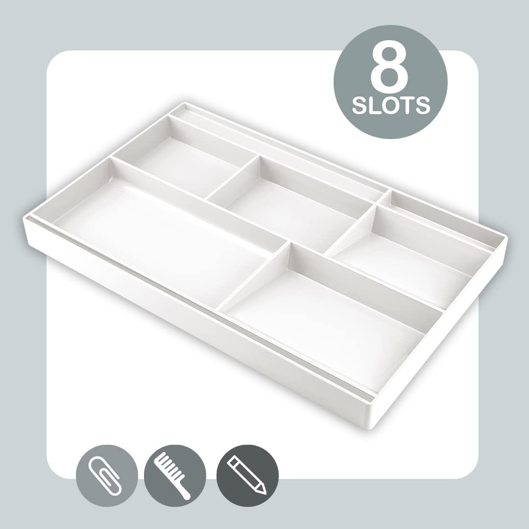 Acrimet Desk Drawer Organizer Tray with 8 compartments Bin White