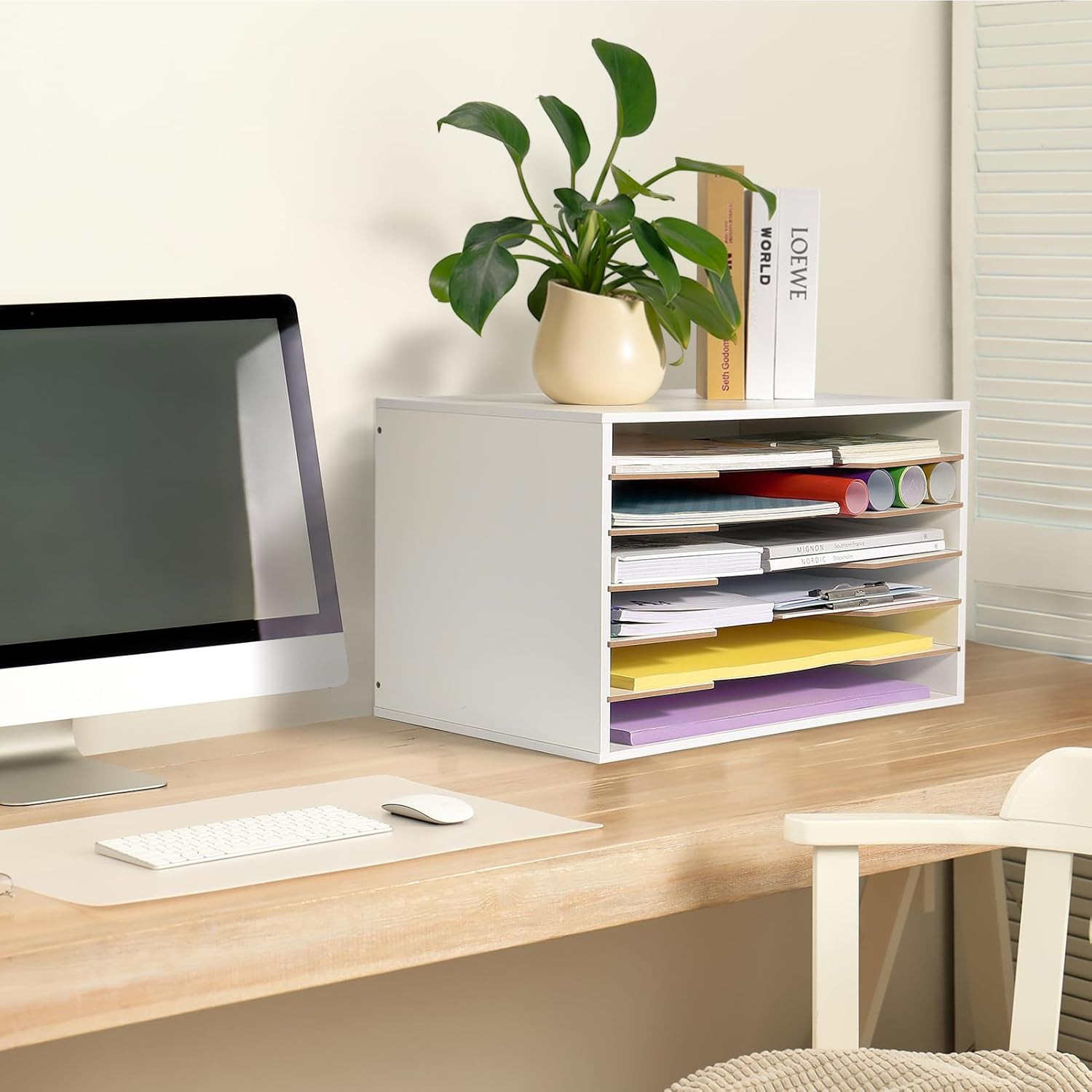 Larger 12×18 Wooden Literature Organizer – 6-Tier Adjustable File Sorter