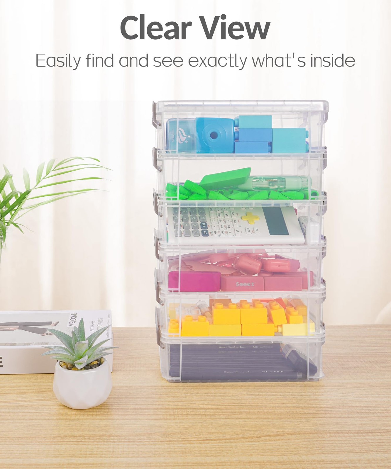 6 Pack Extra Large Pencil Box, Plastic Pencil Case Crayon Box Bulk, Clear Mar…