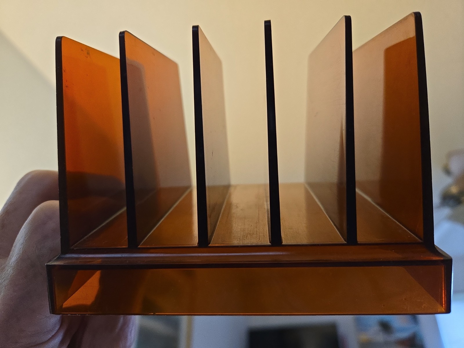 Vintage MCM Rogers Amber 5-Slot Desk Organizer Letter/Mail Sorter Item #2525