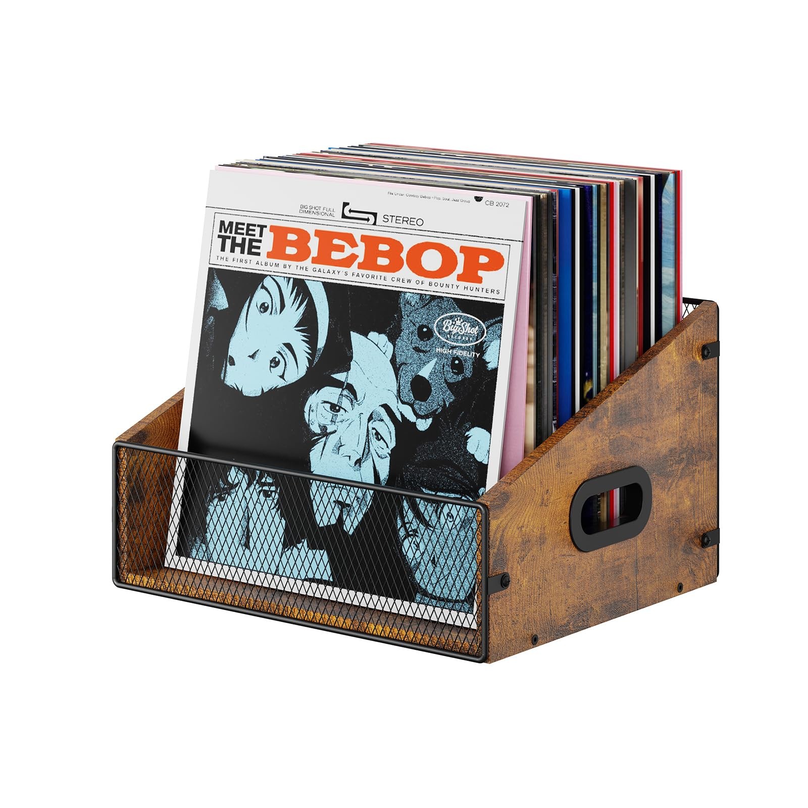 Yuzehuaza Wooden Vinyl Record Storage Crate, 1 Pack, Rustic Brown & Black
