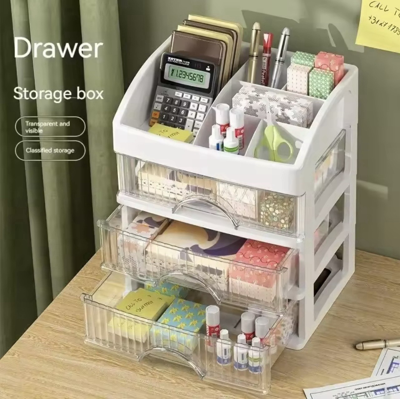 china Plastic Desktop Organizer Storage Box w/ 4 Clear Pull-Out Drawers