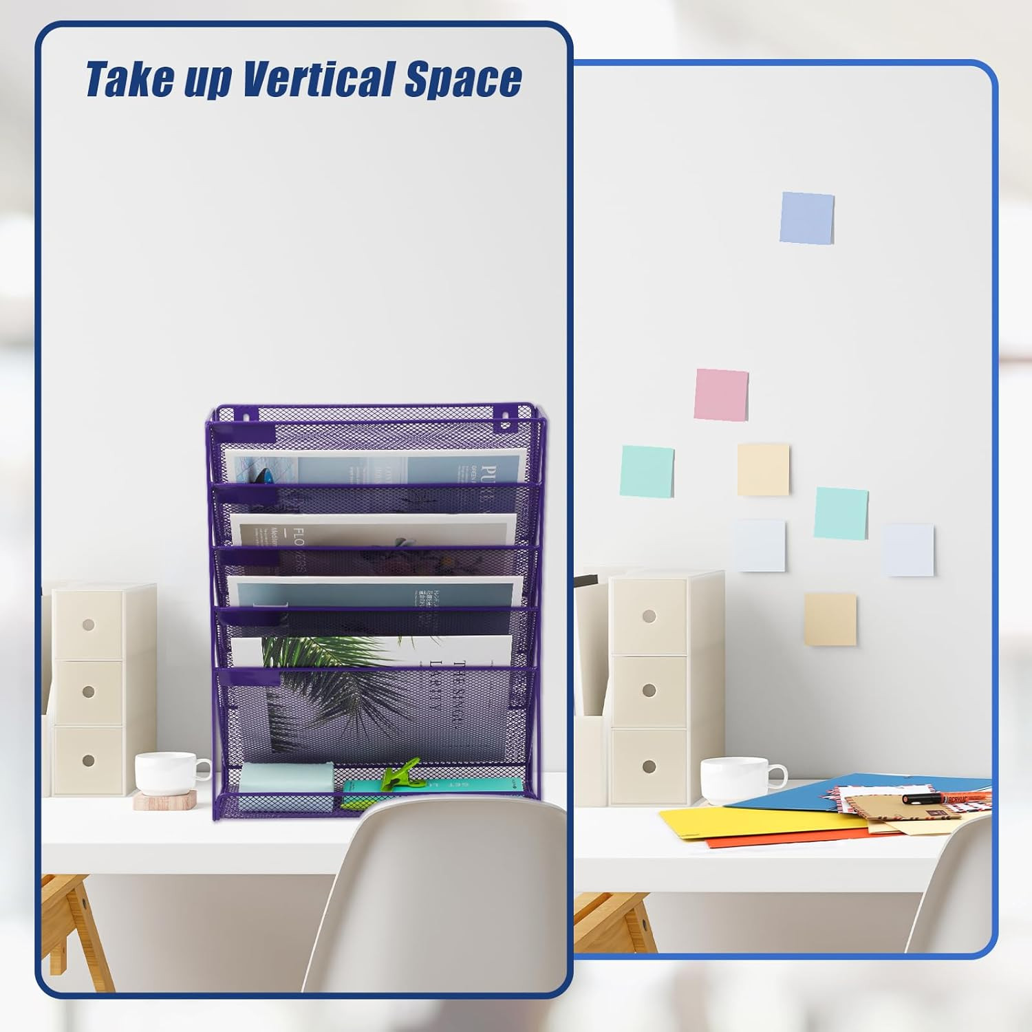 Desk File Organizer Mesh 6-Tier, Hanging Wall Mount Document Organization Stand,