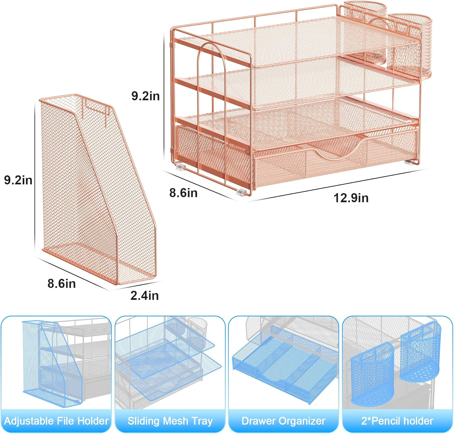 Gianotter Desk Organizers and Accessories with File Holder, 4-Tier Desk Accessor