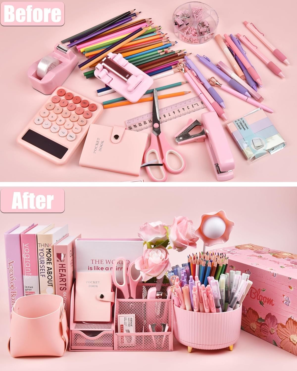 Pink Desk Organizer Set 21 PCS 1 Set