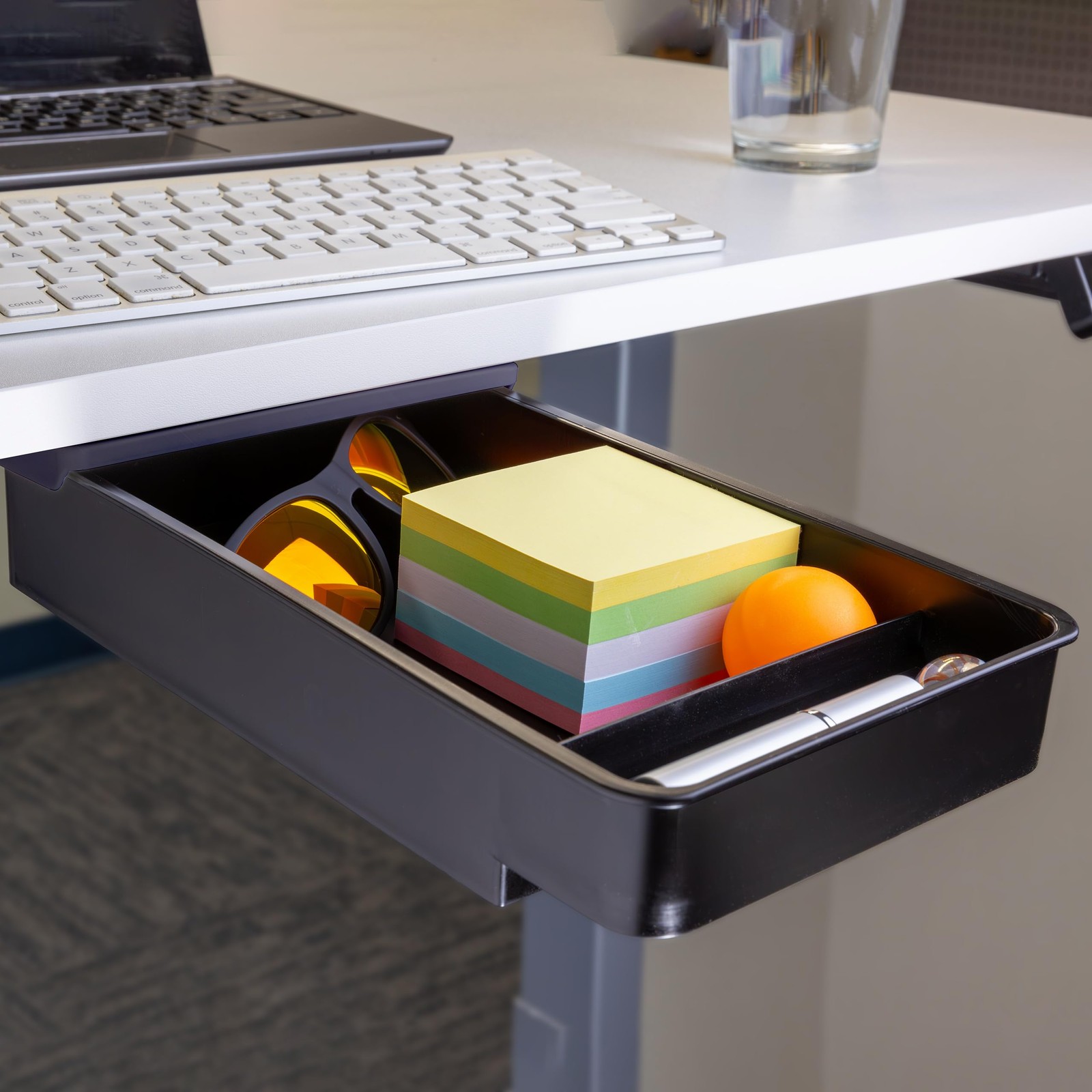 Medium Black SelfAdhesive Under Desk Slide Out Drawer Organizer 6×10.75 In Box