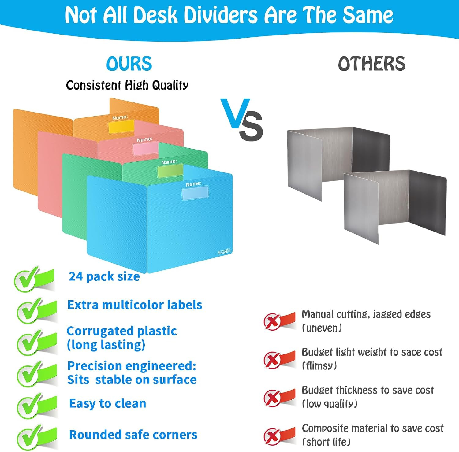 Colorful 24-Pack Desk Dividers for Students, Durable Plastic Study Carrel Divide