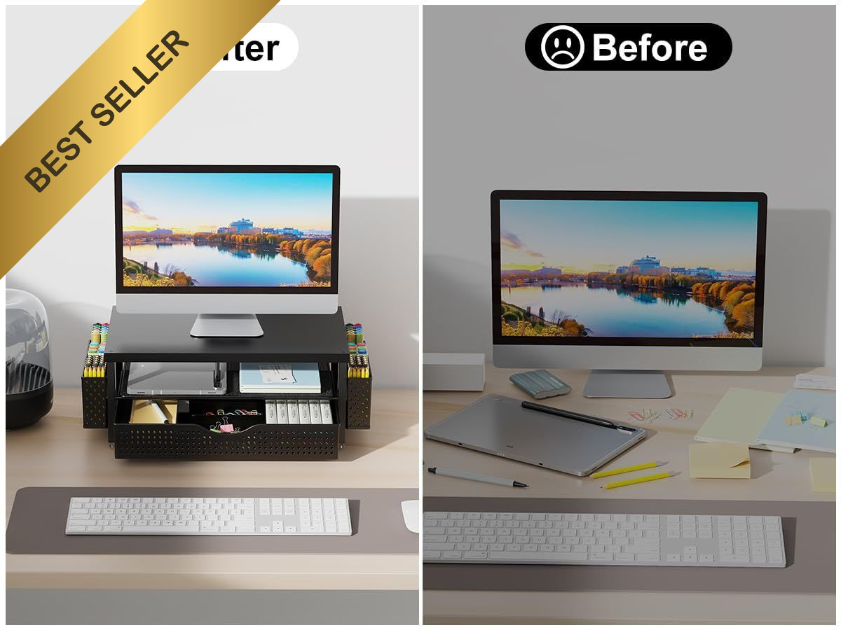 gianotter Desk Organizers and Accessories, Monitor Stand with Black-Plain