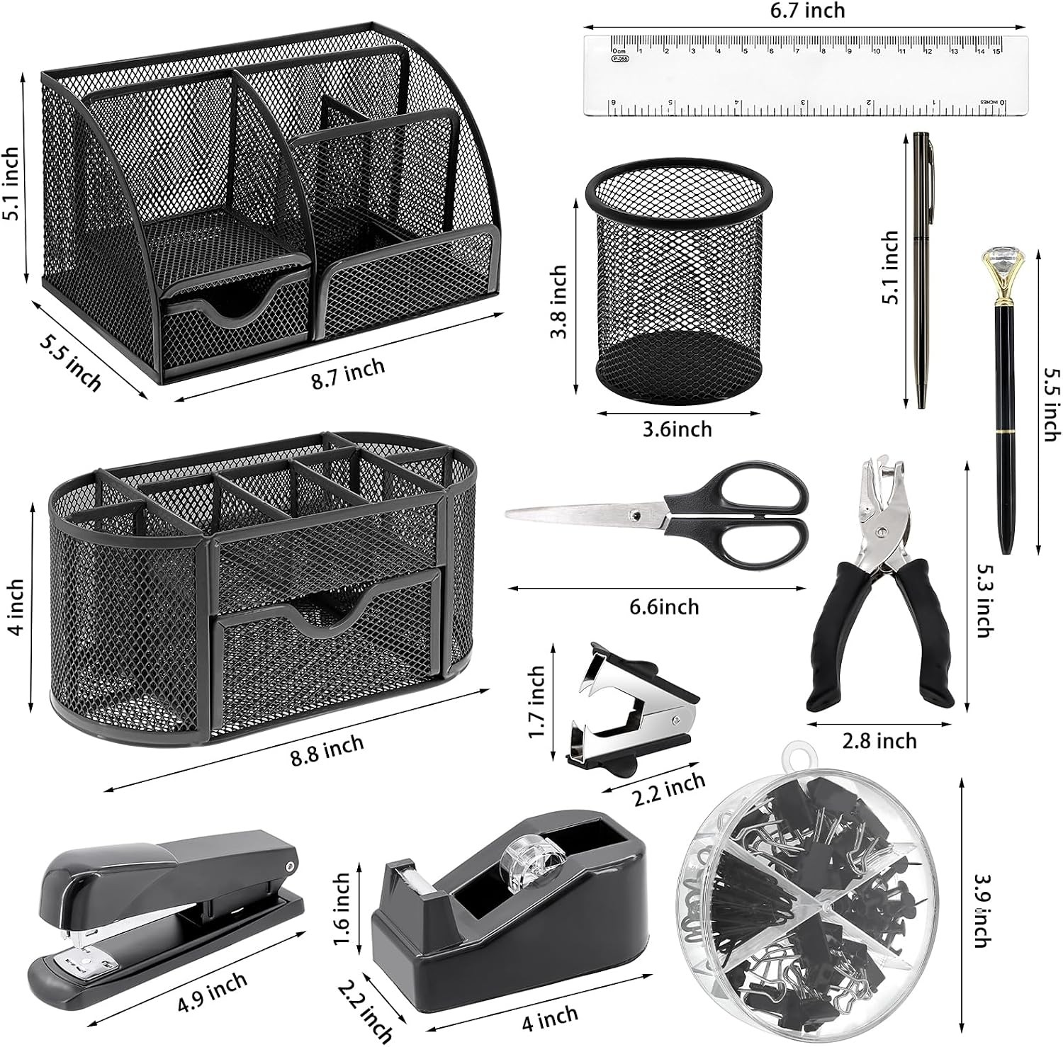 Froidesente 17-in-1 Black Desk Organizer Set, Office & School Supplies