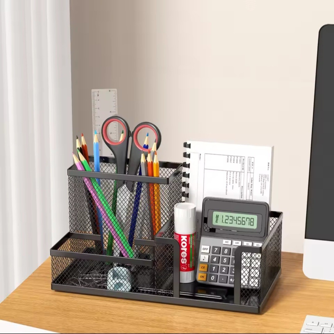 Black Mesh Desk Organizer 3 Tier Storage with Pencil Holder Office Home Use