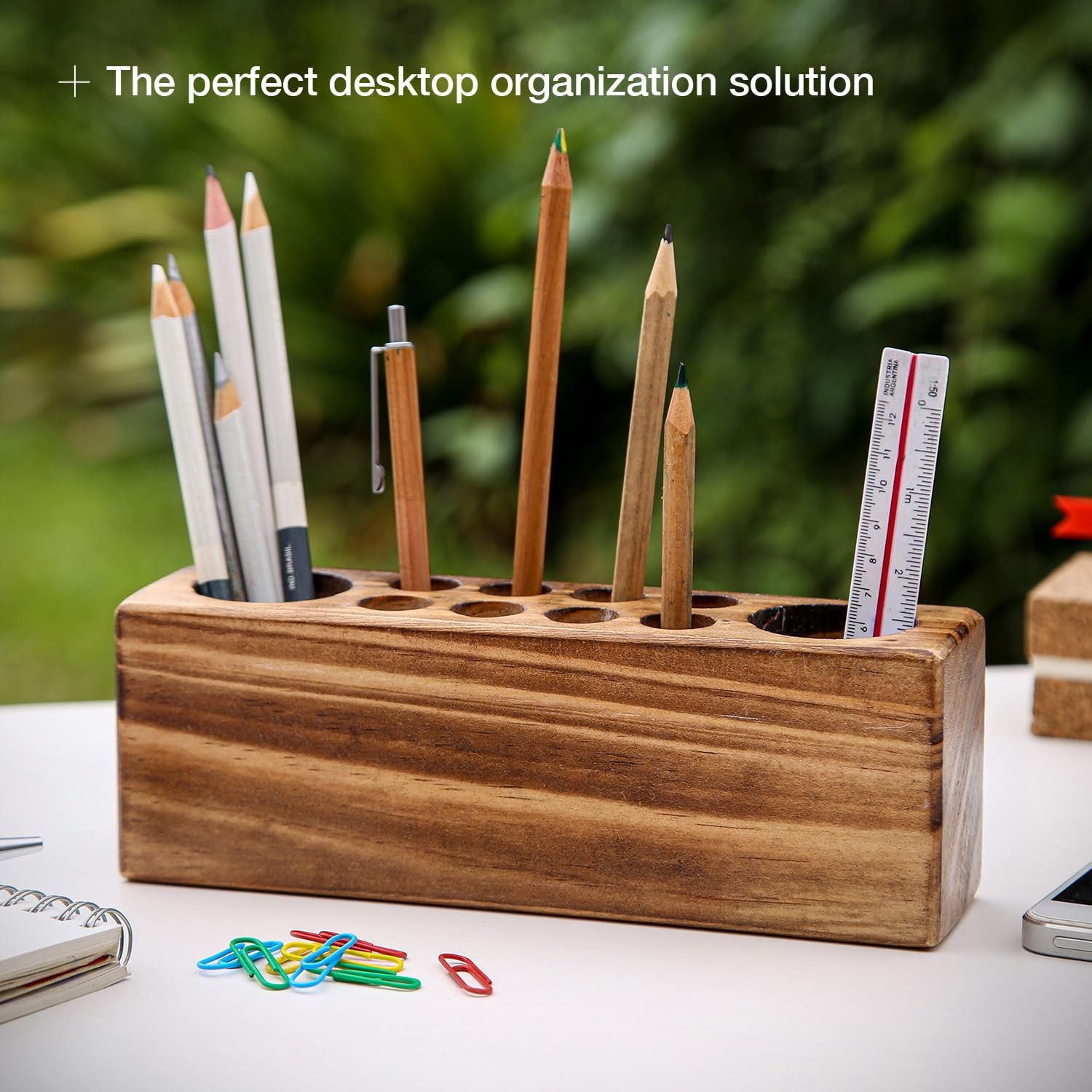 Pen Holder for Desk Rustic Wooden Pencil Holder for Desk, Solid Wood Desk Pen Or