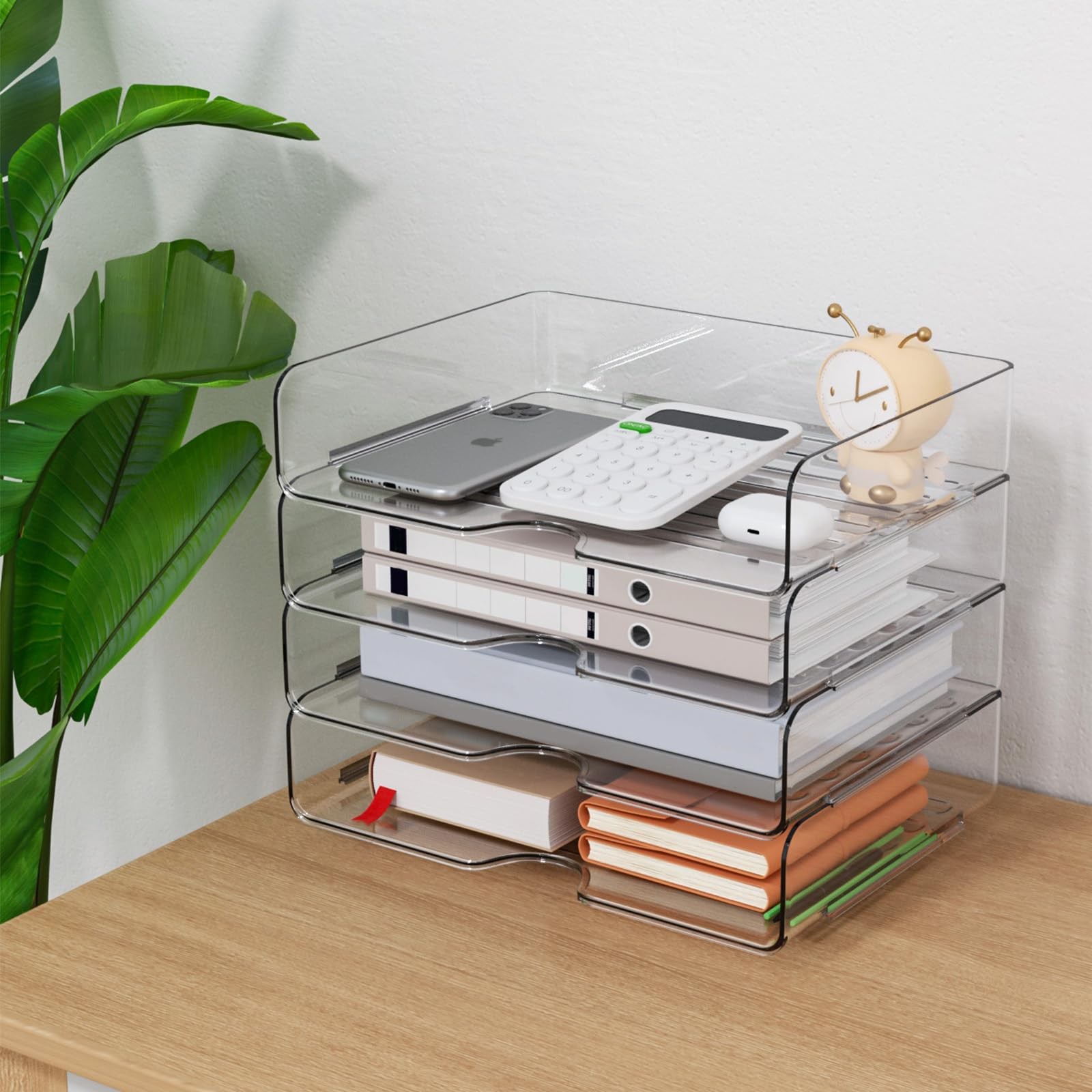Paper Organizer Letter Tray, 4 Pack Acrylic Stackable 4-tier Widened, White