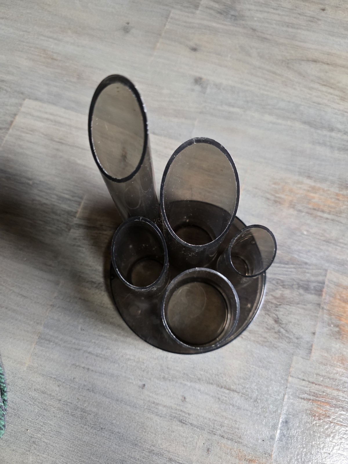 MCM Multi Cylinder Desk Caddy Organizer Smoke Brown 9″ Tall Acrylic Retro